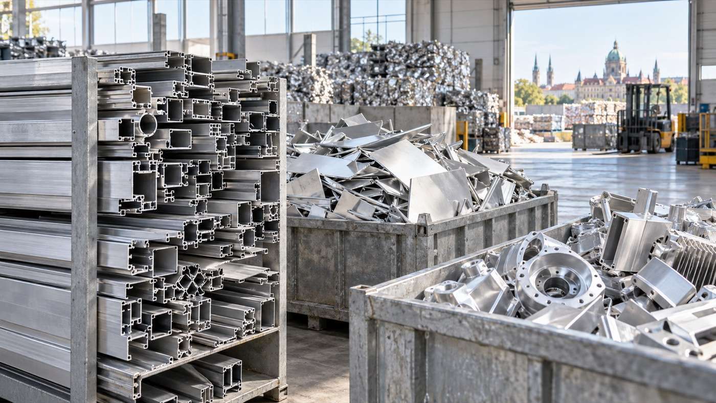 Sortierte Aluminiumprofile beim Alu-Ankauf in Hannover.