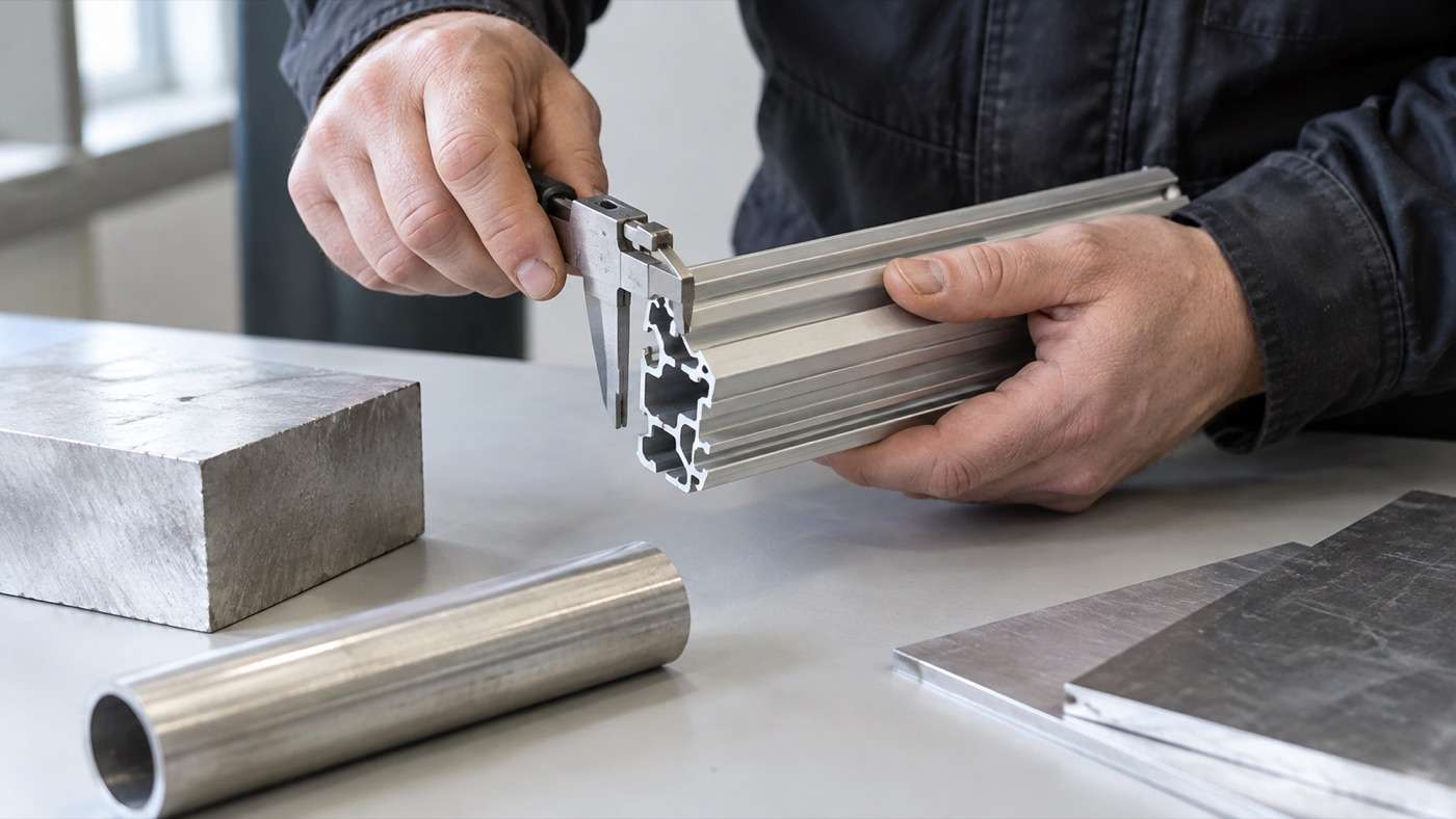Prüfung eines Aluminiumprofils beim Alu-Ankauf in Hannover.