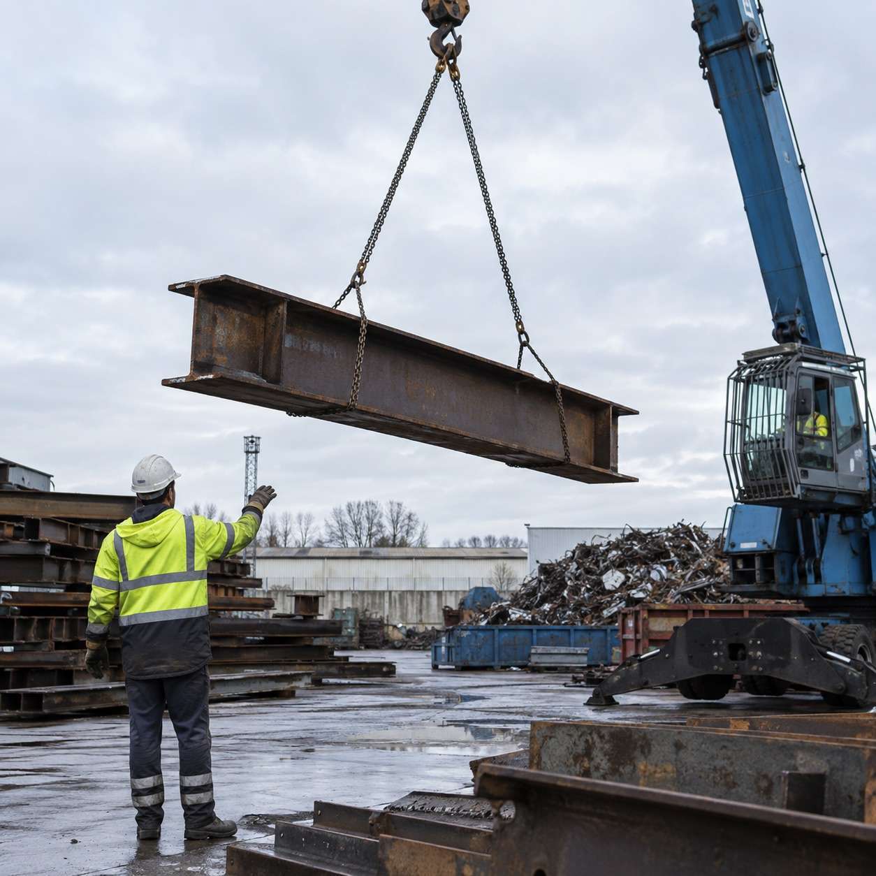Metalldemontage Hannover: Abgehobener Stahlträger beim Rückbau.