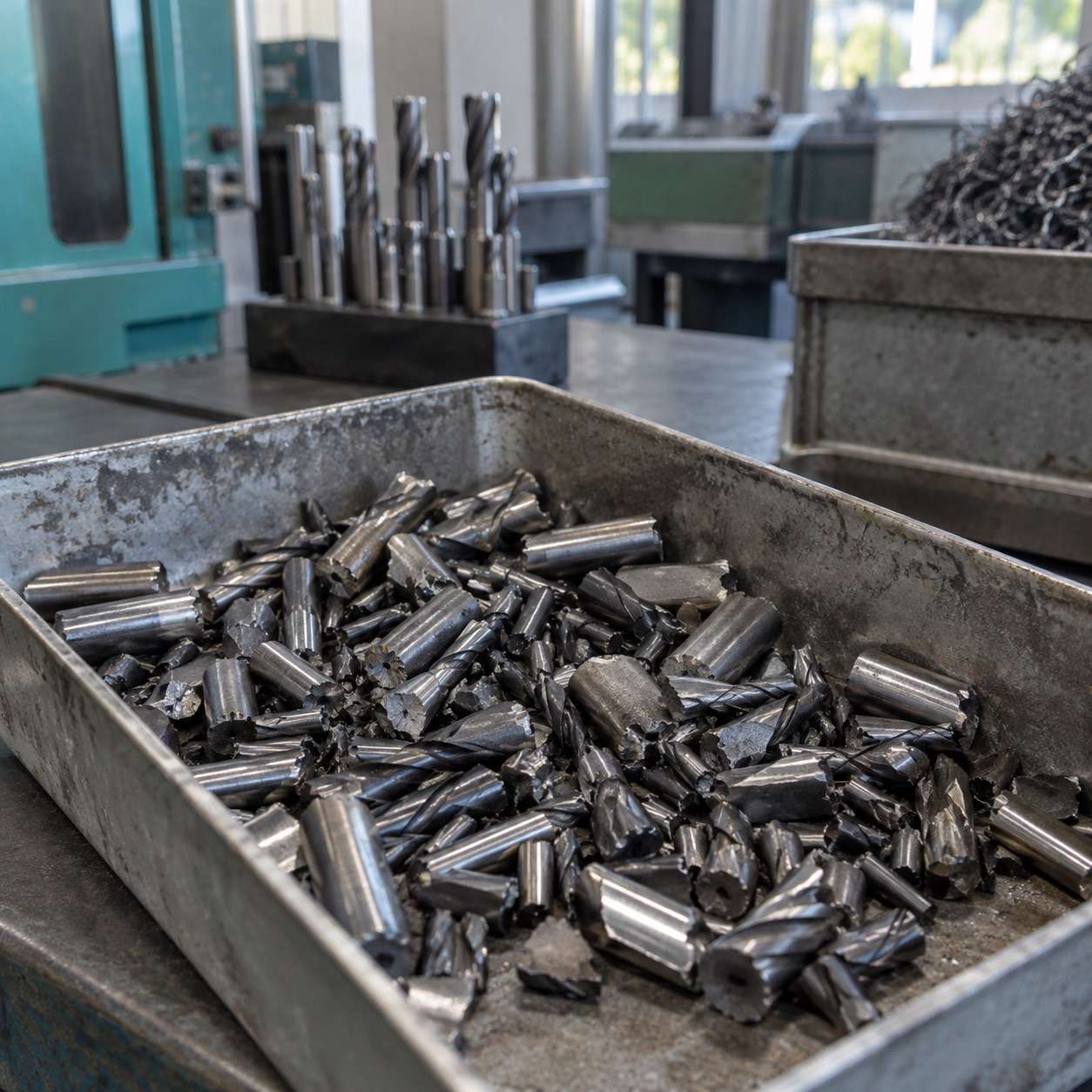 VHM Metall Ankauf Hannover: Gebrochene VHM-Bohrer und Fräser als Hartmetallschrott.
